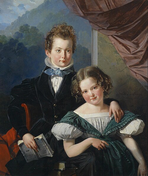 Porträt zweier Kinder der Familie de Thier, 1850, Barthélemy Vieillevoye