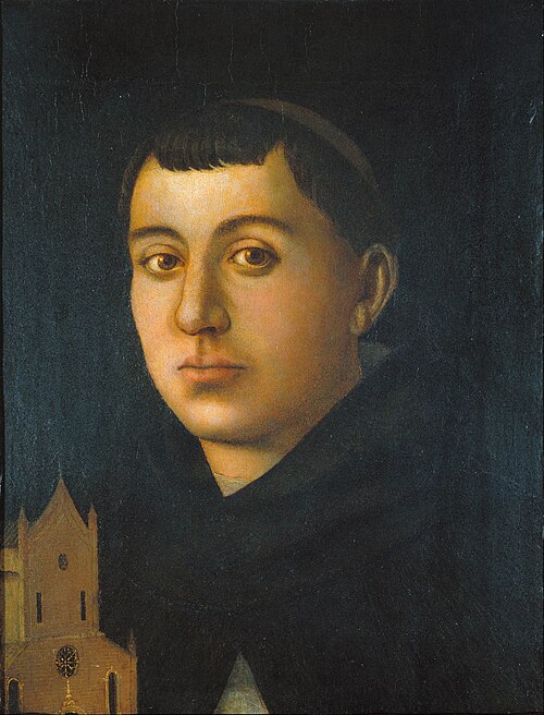 Monk Saint [?] with a Model of a Church, 1480, Bartolomeo degli Erri