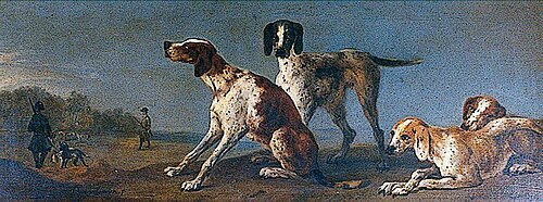 Four Hounds with Gentlemen Shooting, 1734, Peter Tillemans