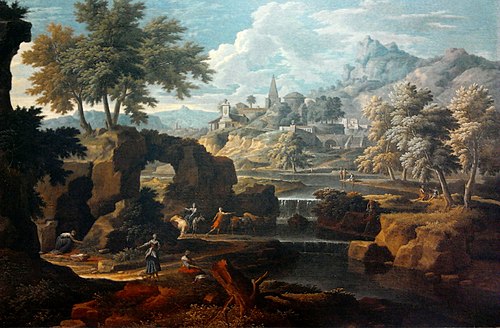 Classical landscape with staffage., 1650, Étienne Allegrain