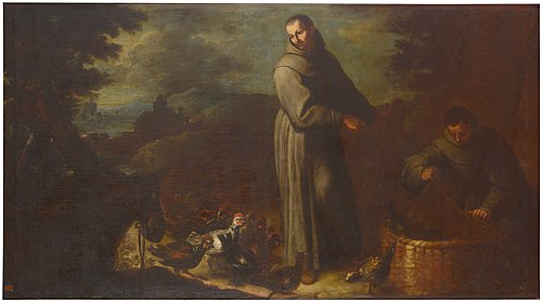 Escena de la vida de San Diego (San Diego y un fraile sacando pollos de un cesto), 1729, Juan García de Miranda