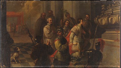 Curación y acción de gracias del príncipe don Carlos. Serie de la Vida de San Diego de Alcalá, 1729, Juan García de Miranda