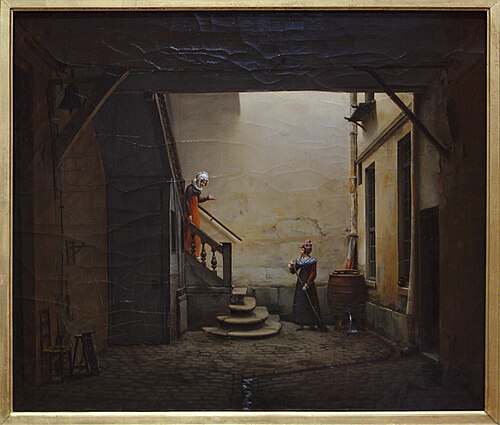 Vue intérieure de cour d'immeuble à Paris, 1819, Étienne Bouhot
