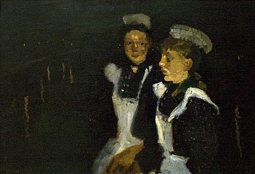 Twee dienstboden op een Amsterdamse brug bij avond, 1890, George Hendrik Breitner
