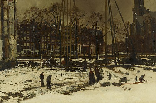 Doorbraak van de Raadhuisstraat in de winter, 1898, George Hendrik Breitner