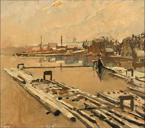 Timber-rafts in the Snow near Zandhoek, 1903, George Hendrik Breitner