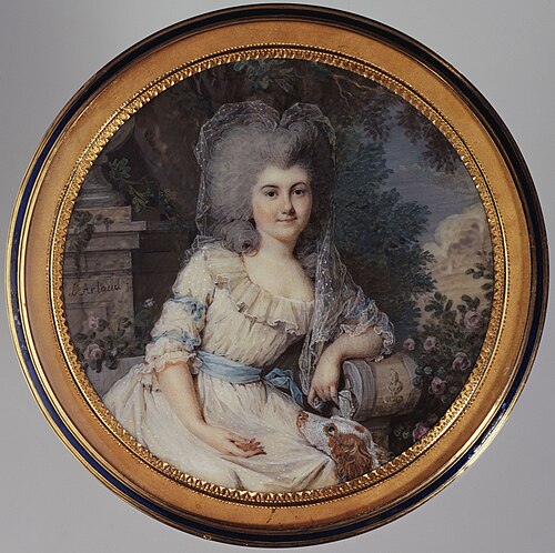 Femme assise dans un parc avec un épagneul, 1785, Louis-Ami Arlaud-Jurine