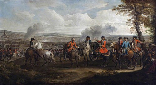 The Duke of Marlborough and his Staff with Troops drawn up before the Battle of Blenheim (Eight Rico, 1712, Louis Laguerre