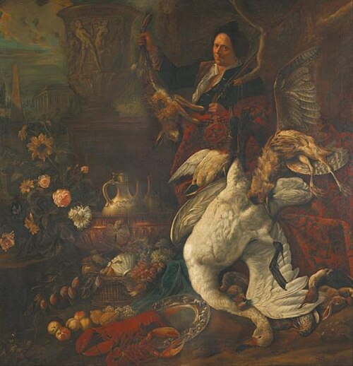 Portrait of a hunter with his trophies, 1705, Bernaert de Bridt