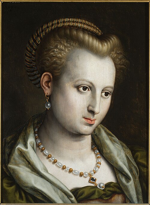 Female head turned to the right with a pearl necklace, 1580, Bernard de Rijckere