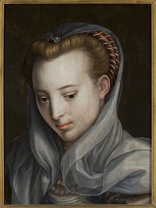 Head of a woman looking down to the right, 1580, Bernard de Rijckere