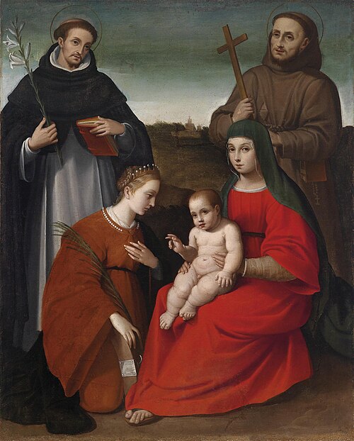 Madonna mit Kind, der heiligen Katharina, dem heiligen Dominikus und dem heiligen Franziskus, 1550, Biagio Pupini
