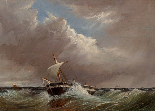 Untitled (Seascape with Single-Mast Fishing Vessel), 1870, Thomas Hair