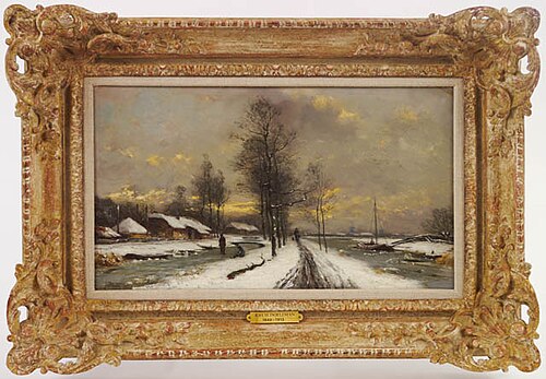 Winter bij Rotterdam, boerderij in winterlandschap met vaart met boten, 1900, Johan Hendrik Doeleman