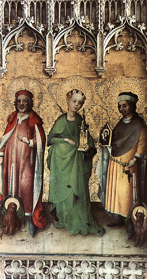 Saints Mark, Barbara and Luke, 1447, Stefan Lochner