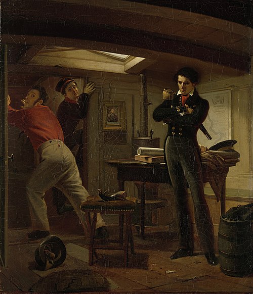 Jan van Speijk Debating whether to Set Fire to the Gunpowder, 1834, Jacobus Schoemaker Doyer