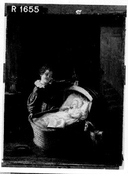 Een jongen die een wieg heen en weer schommelt, , Jacobus Schoemaker Doyer