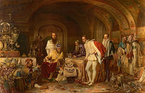 Ivan le terrible montre ses trésors à l'ambassadeur de la reine Elizabeth I, 1875, Alexandre Litovtchenko