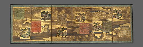 Tale of Genji Screen (Genji monogatari zu shikishi harimaze byōbu), 1616, Tosa school