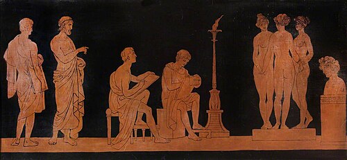 Set of Allegorical Painted Panels: The Visual Arts; Artists Drawing after Statues of The Three Grace, 1800, Pierre-François Hugues d'Hancarville