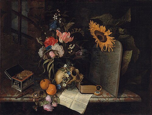 Vanitas Still Life with a Sunflower, 1675, Maria van Oosterwijk