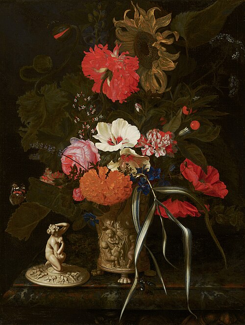 Fleurs dans un vase à bas-relief, 1670, Maria van Oosterwijk