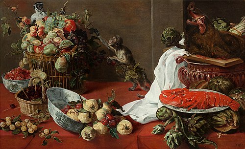 Still life with monkeys, 1635, Frans Snyders