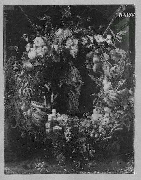 Wreath of fruits around a statue, 1622, Frans Snyders