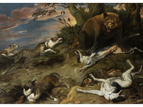 Greyhound hunting a bear, 1650, Frans Snyders