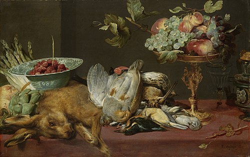 Still life with small game and fruits, 1650, Frans Snyders