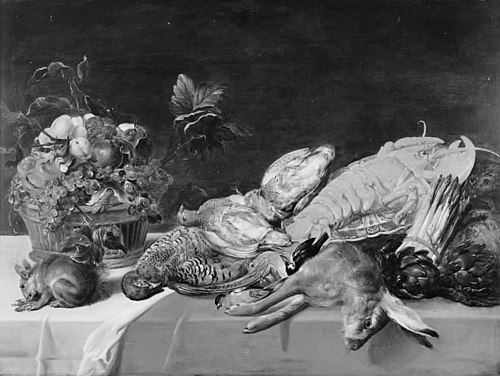 Still Life with Small Game, Fruit, Lobster and a Squirrel, 1625, Frans Snyders