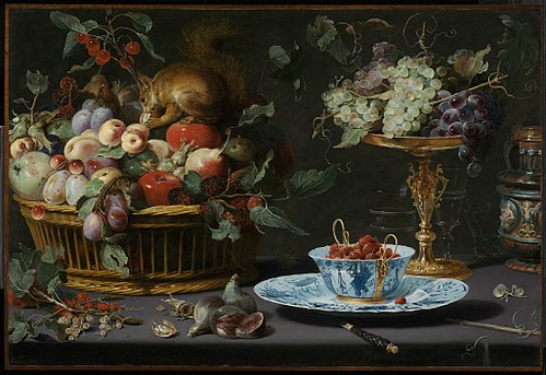 Still Life with Fruit, Wan-Li Porcelain, and Squirrel, 1616, Frans Snyders