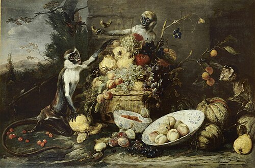 Three Monkeys Stealing Fruit, 1645, Frans Snyders