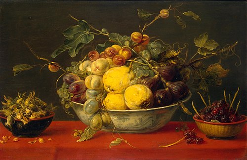 Fruit in a Bowl on a Red Cloth, 1640, Frans Snyders