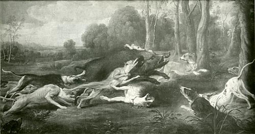 Dogs attacking a wild boar, 1636, Frans Snyders
