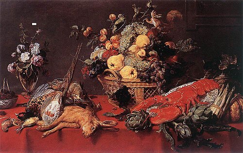 Still-Life with a Basket of Fruit, a Squirrel, and a Cat, 1639, Frans Snyders