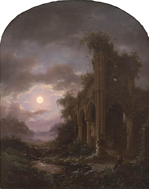 Meditating Monk at Night, 1855, Fredrik Marinus Kruseman
