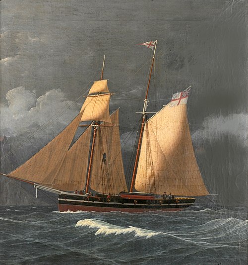 Two-masted schooner off Gibraltar, 1834, Julius Prömmel