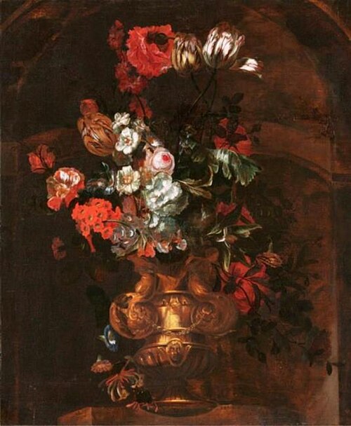 Vase with flowers in a niche, 1721, Jacob Campo Weyerman