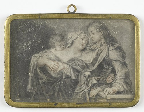 Een jonge vrouw die een krijgsman afleidt terwijl een van haar kinderen hem berooft, 1702, Carl Gustav Klingstedt