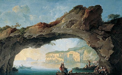 Großes Felsentor mit Durchsicht auf das Meer bei Neapel, , Carlo Bonavia