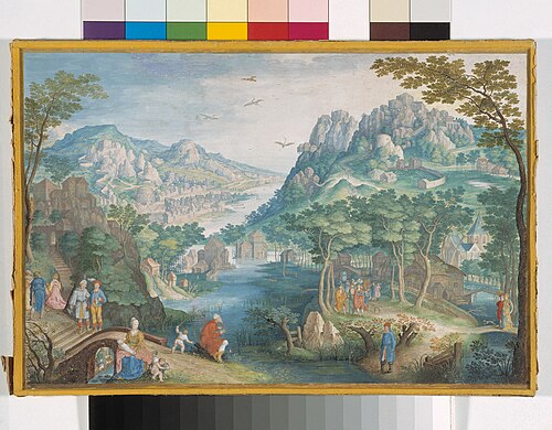 Berglandschap met rivierdal en de profeet Osee, 1591, Gillis van Coninxloo (III)
