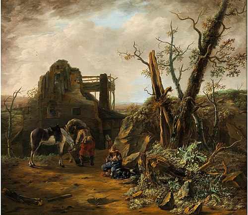 Landscape with horses resting near a hut, 1640, Nicolaes Ficke