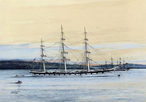 Golden Fleece lying at anchor in the roadstead, 1929, Jack Spurling