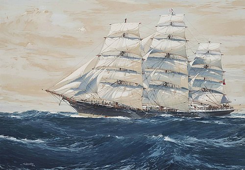 The Australian clipper ship Torrens under full sail, 1928, Jack Spurling