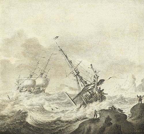 Shipping on a stormy sea, , Adriaen van Salm