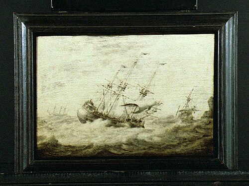 Fluitschip in woelig water, 1703, Adriaen van Salm