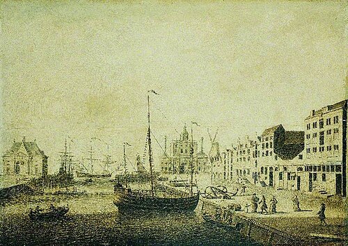 Harbour Scene: View of the Leuvehaven, Rotterdam, The Netherlands, 1710, Adriaen van Salm