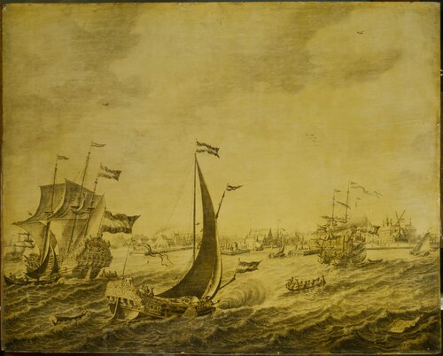 Shipping off Delftshaven, , Adriaen van Salm