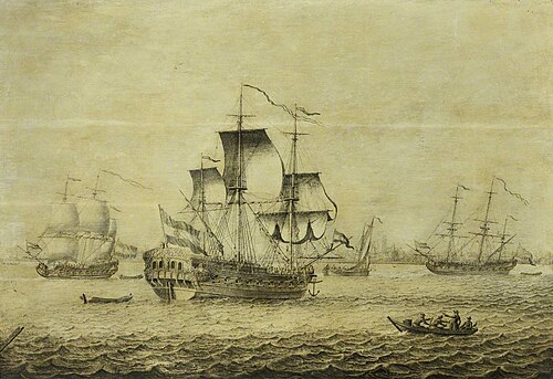 A Dutch frigate off Rotterdam, , Adriaen van Salm